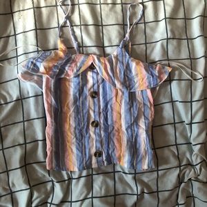 cute Tropical Floral pink and blue top 🌴